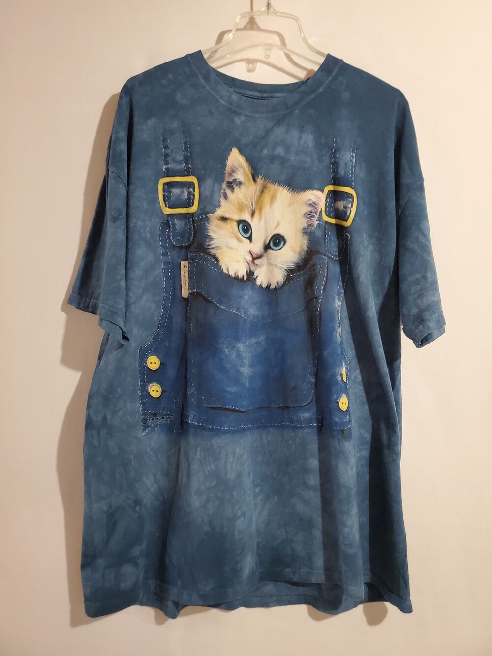 The Mountain Mens Overall Cat Short Sleeve Blue Tie Dye T-Shirt Size 2XL Kitten